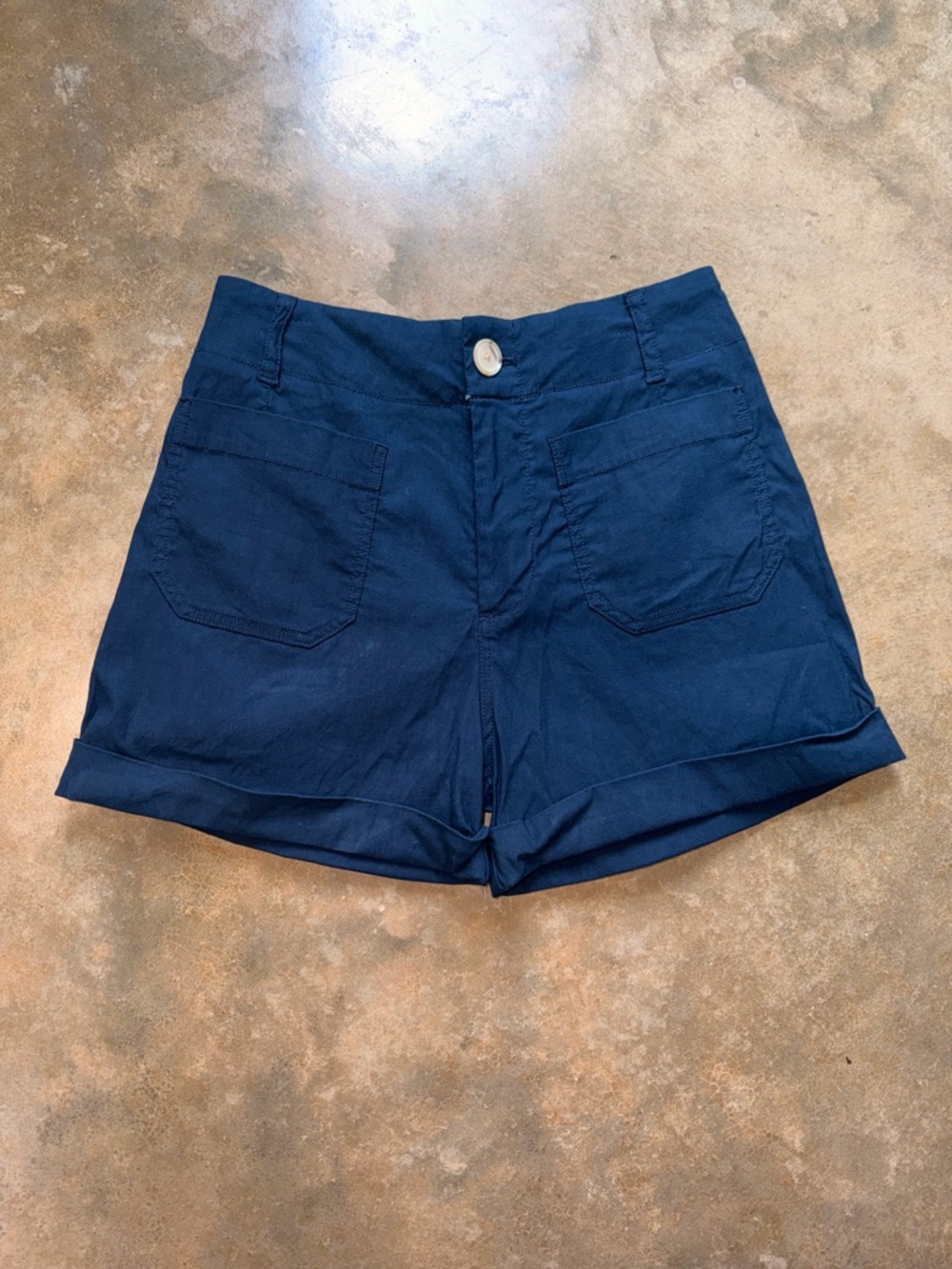 Anthropologie Navy High-Waist Cuffed Preppy Neutral Nautical Shorts - Size 28